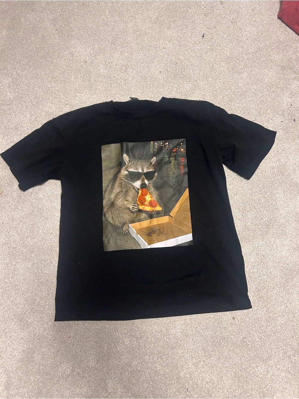 Black Raccoon Pizza Graphic Tee - Unbranded